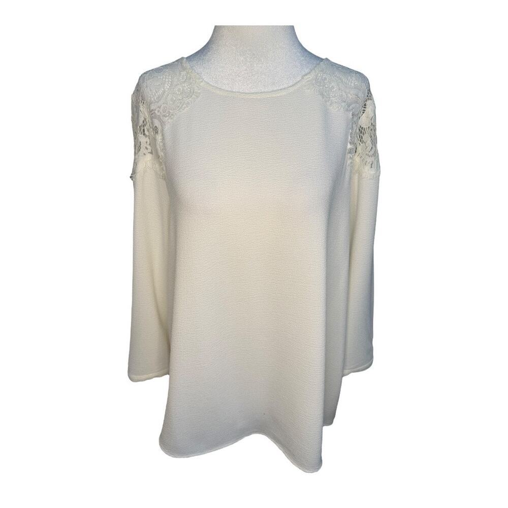NEW Carolina Belle Women's Medium Ivory Lace Shoulder Blouse Casual Pullover NWT